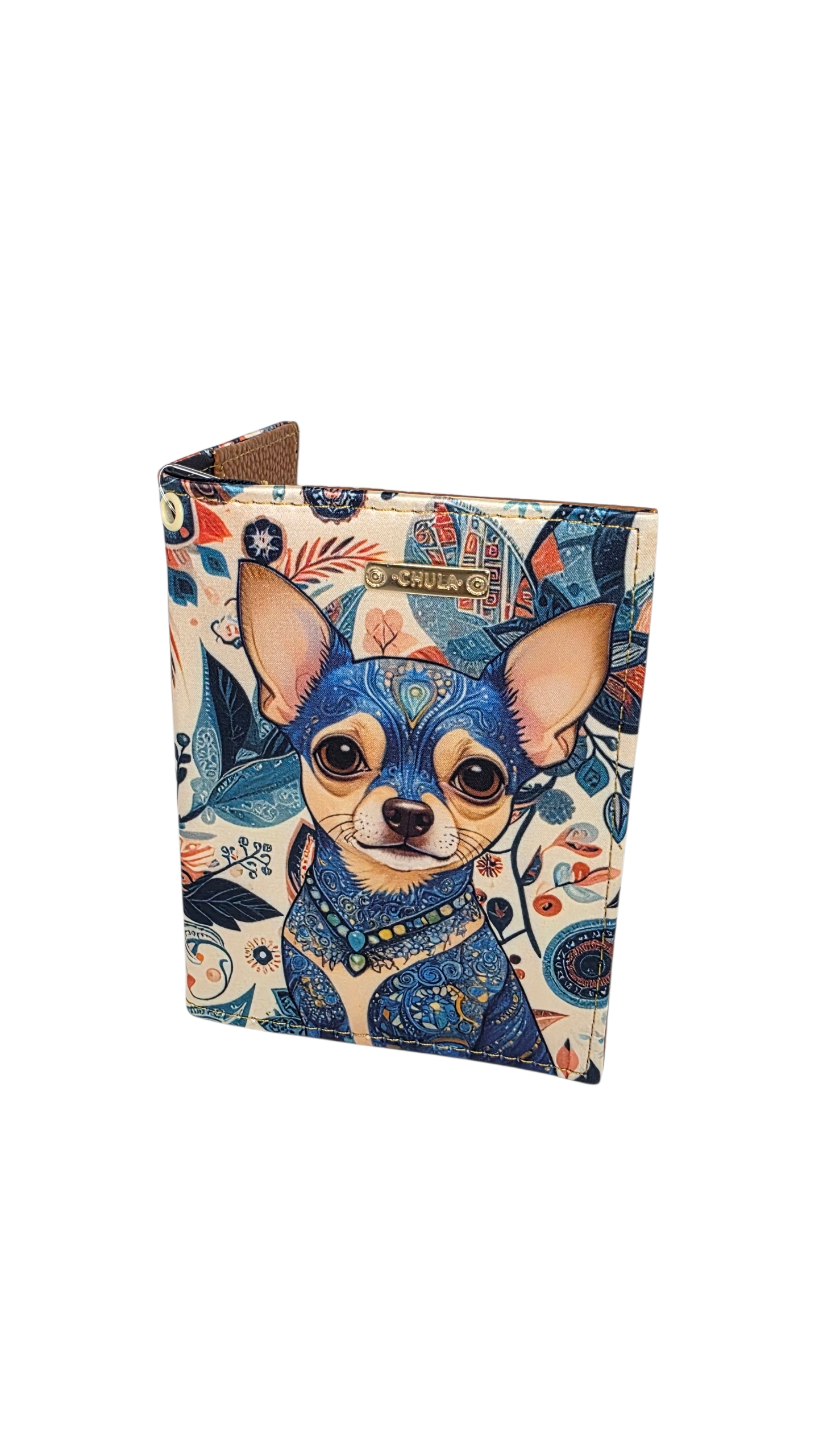 Porta pasaporte - Perrito Mandala Flores