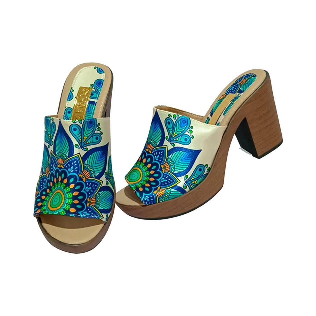 Sandalia Tacón Elegante - Mandala Azul Real