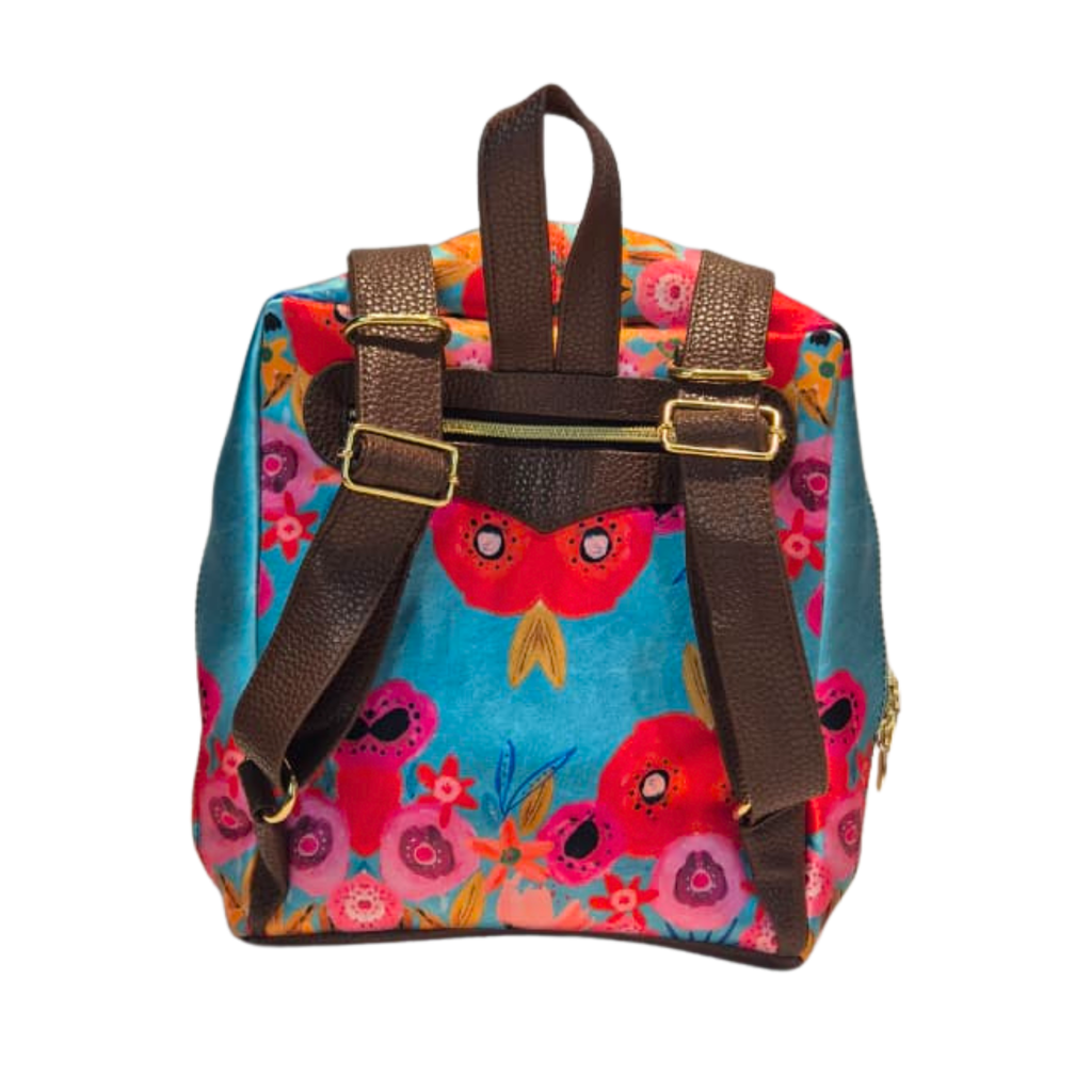 Mochila Mini - Perrito Azul y Flores Decorado