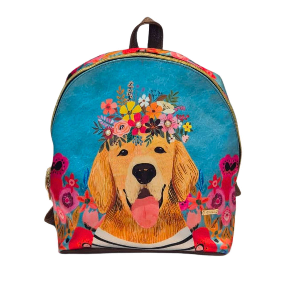 Mochila Mini - Perrito Azul y Flores Decorado