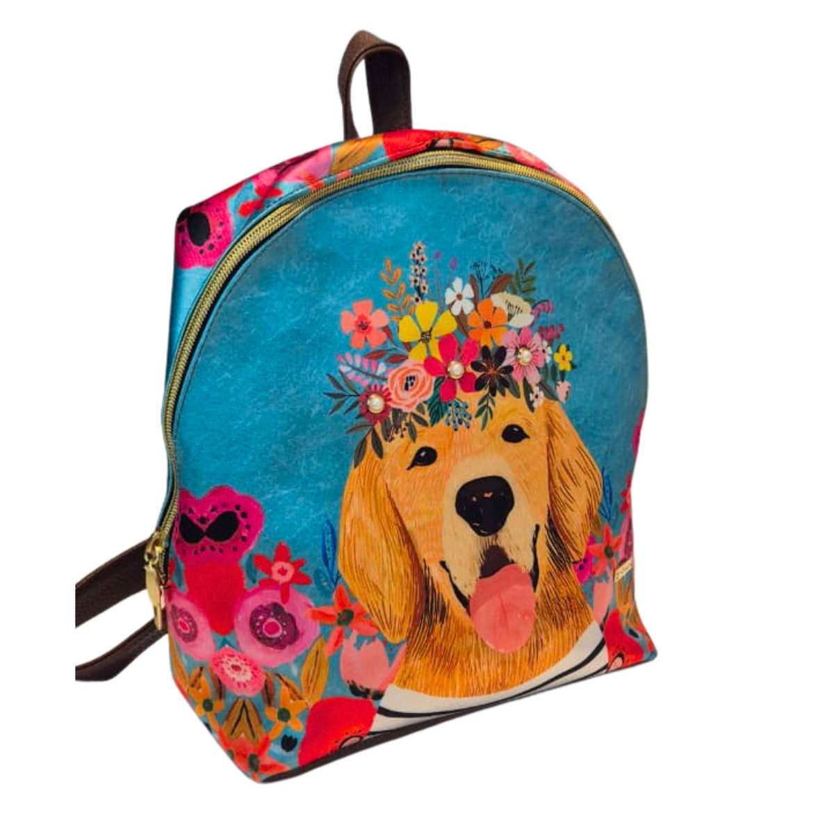 Mochila Mini - Perrito Azul y Flores Decorado