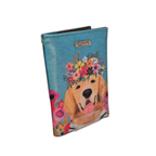 Porta Pasaporte - Perrito Azul y Flores Decorado