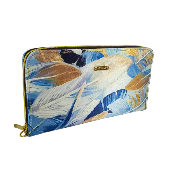 Billetera Maxi - Hojas Crema Azul