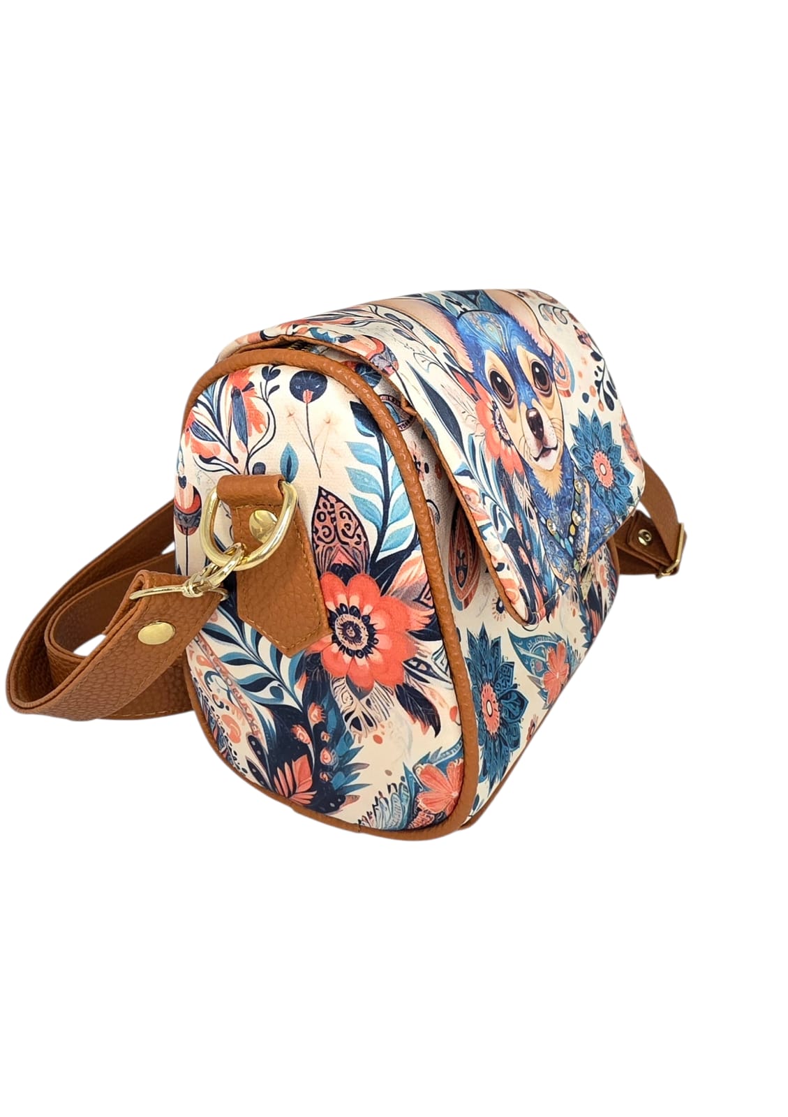 Bolso Mini Baúl - Perrito Mandala Flores